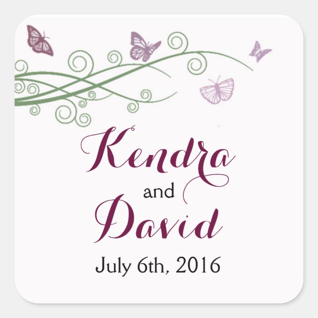 Adesivo Quadrado Vinheta de borboleta rosa monograma (Frente)