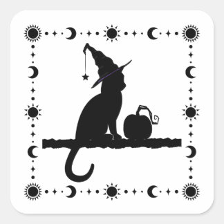 Adesivo Quadrado Vinheta de Bruxas de Gato