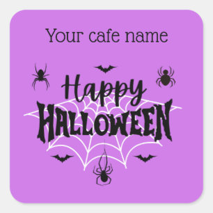 Adesivo Quadrado Vinheta de café Purple Happy Halloween