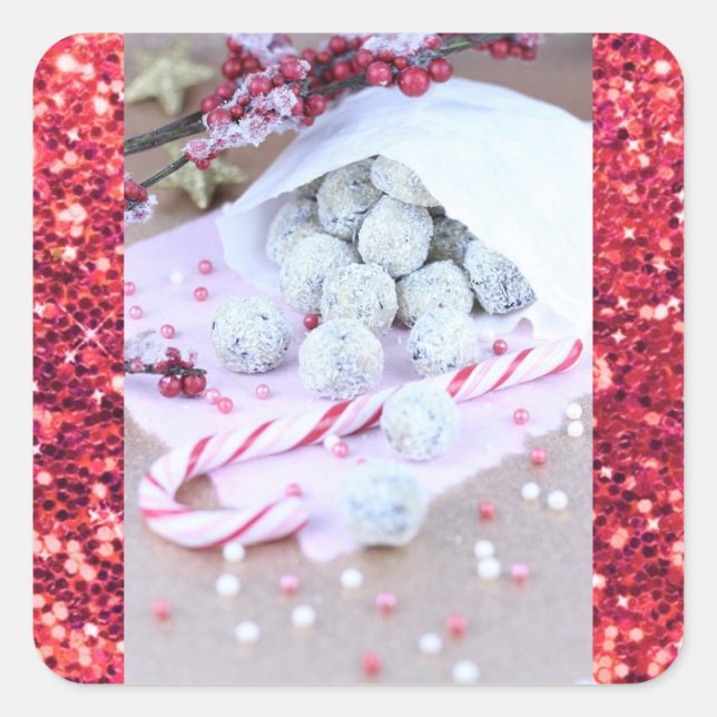 Adesivo Quadrado Vinheta de Canas de Natal (Frente)