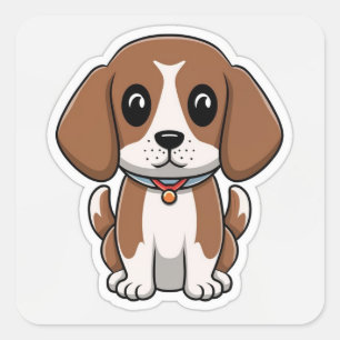 Adesivo Quadrado Vinheta de cão-beagle
