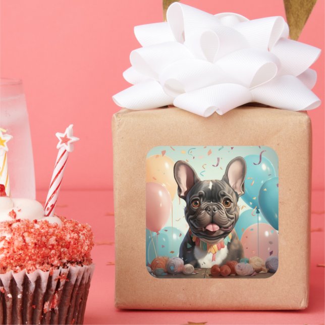 Adesivo Quadrado Vinheta de cão bonito (Festa)