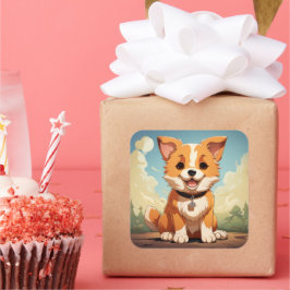 Adesivo Quadrado Vinheta de cão bonito