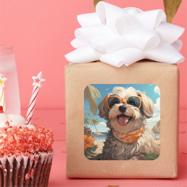 Adesivo Quadrado Vinheta de cão bonito (Festa)