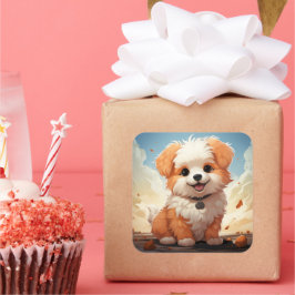 Adesivo Quadrado Vinheta de cão bonito