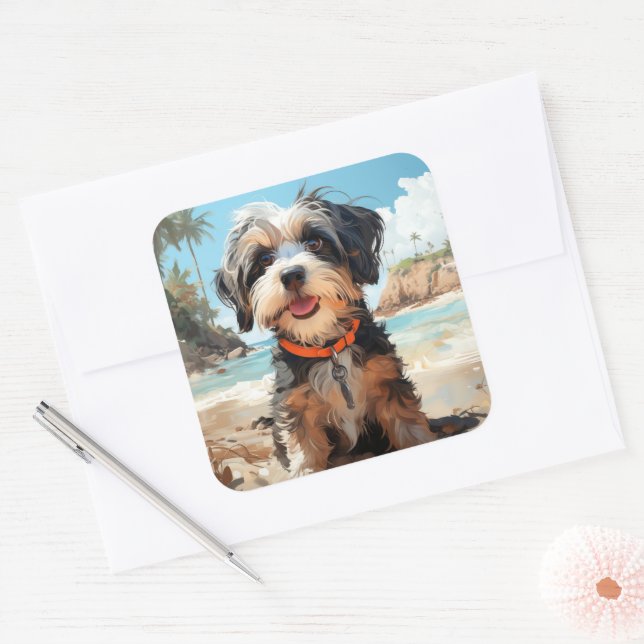 Adesivo Quadrado Vinheta de cão bonito (Envelope)