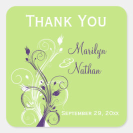 Adesivo Quadrado Vinheta de Casamento de 1,5" verde-roxa