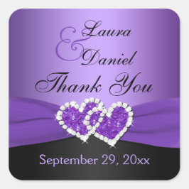 Adesivo Quadrado Vinheta de Casamento de Corações Unidas a Púrpura