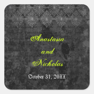 Adesivo Quadrado Vinheta de Casamento de Eerie Halloween