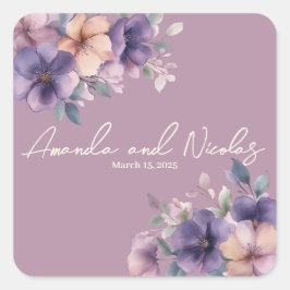Adesivo Quadrado Vinheta de casamento de flor rosa-púrpura
