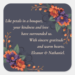 Adesivo Quadrado Vinheta de Casamento de Gratidão Floral Gótica Ele
