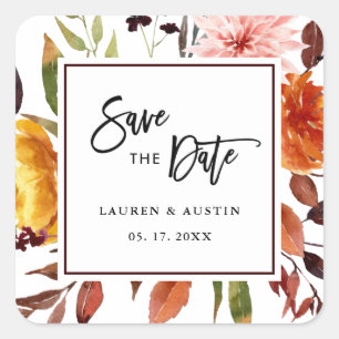 Adesivo Quadrado Vinheta de Casamento de Horto de Outono
