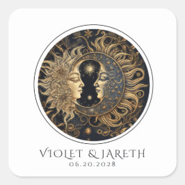 Adesivo Quadrado Vinheta de Casamento de Lua Celestial Sun