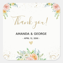 Adesivo Quadrado Vinheta de casamento - dourado floral e rosa