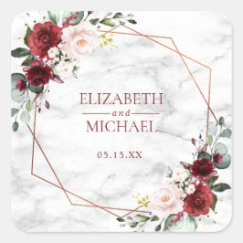 Adesivo Quadrado Vinheta de Casamento Geométrico Burgundy em Cobre