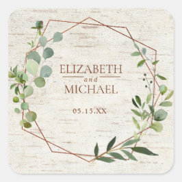 Adesivo Quadrado Vinheta de Casamento Geométrico Rustic Eucalyptus