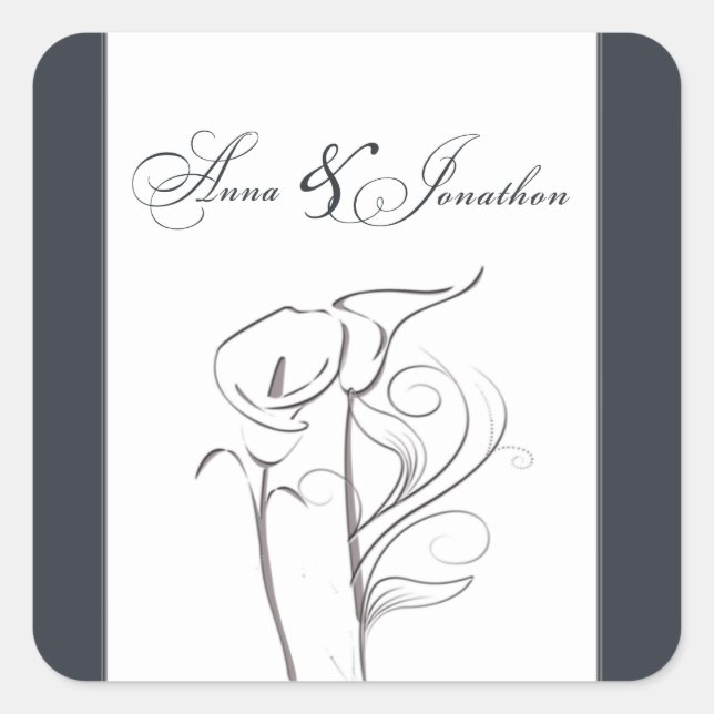 Adesivo Quadrado Vinheta de Casamento Lily de Calla Personalizada (Frente)