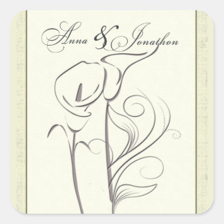 Adesivo Quadrado Vinheta de Casamento Lily de Calla Personalizada