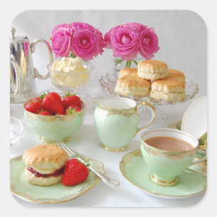 Adesivo Quadrado Vinheta de chá à tarde