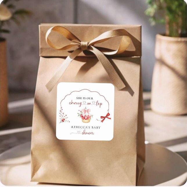 Adesivo Quadrado Vinheta de Chá de fraldas de Cherry de Cura Aquáti (Criador carregado)