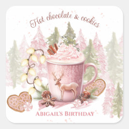 Adesivo Quadrado Vinheta de chocolate quente rosa-rosado de Natal