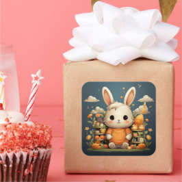 Adesivo Quadrado Vinheta de coelhinho bonito