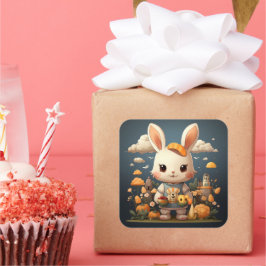 Adesivo Quadrado Vinheta de coelhinho bonito