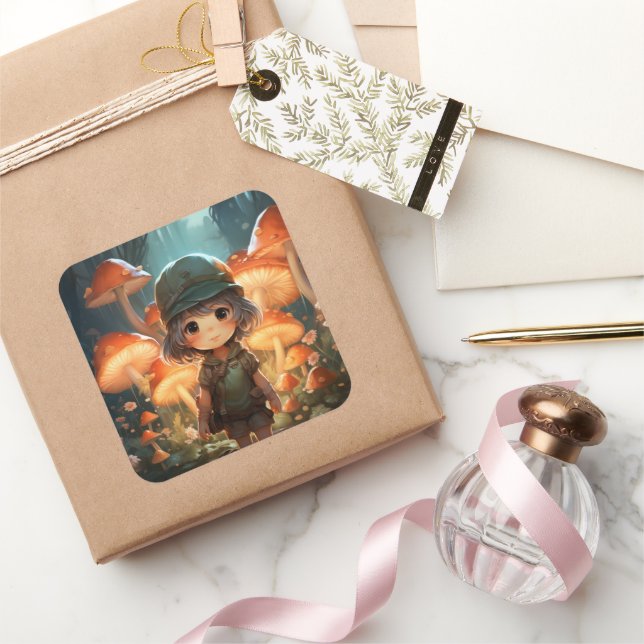 Adesivo Quadrado Vinheta de cogumelos (Presentear)