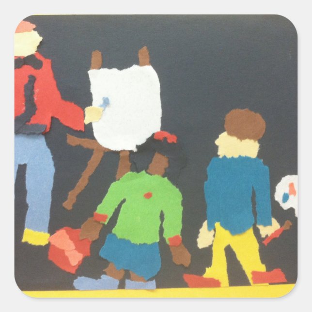 Adesivo Quadrado Vinheta de Colagem de Papel Estudante (Frente)