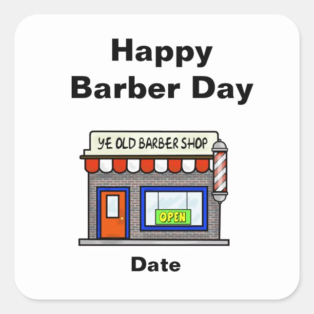 Adesivo Quadrado Vinheta de Compro Barber para o Dia de Compro Barb (Frente)