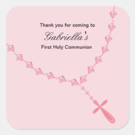 Adesivo Quadrado Vinheta de comunhão rosa Rosary Girls