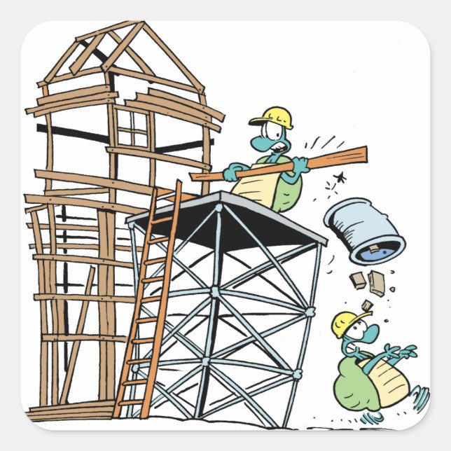 Adesivo Quadrado Vinheta de Construção da Tartaruga de Suíno (Frente)