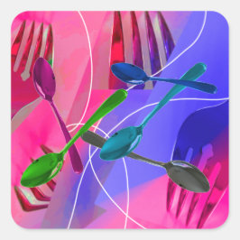 Adesivo Quadrado Vinheta de Culinária Forks e Spoons