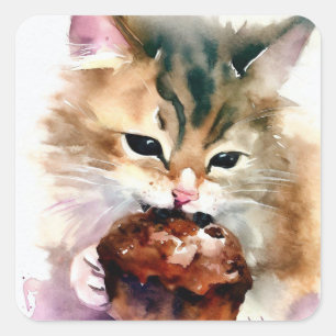 Adesivo Quadrado Vinheta de Cupcake para alimentação de gatos