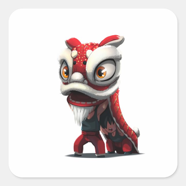 Adesivo Quadrado Vinheta de dança de leão (Frente)