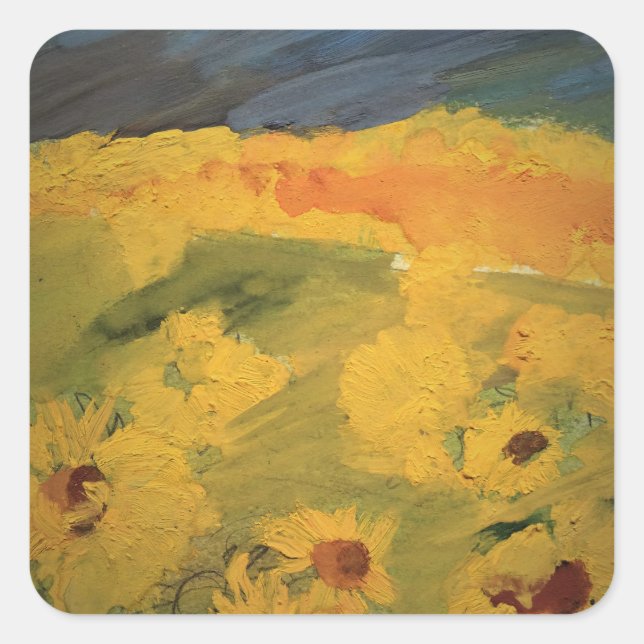 Adesivo Quadrado Vinheta de desenho de girassóis (Frente)