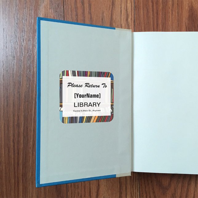 Adesivo Quadrado Vinheta de devolução do livro de biblioteca (Criador carregado)