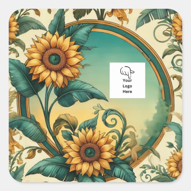 Adesivo Quadrado Vinheta de empacotamento personalizável de girassó (Frente)