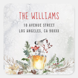 Adesivo Quadrado Vinheta de endereço de retorno da época de férias