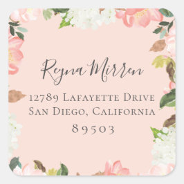 Adesivo Quadrado Vinheta de Endereço de Retorno Floral Petal Rosa