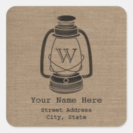 Adesivo Quadrado Vinheta de endereço monograma inspirado em burlap