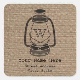 Adesivo Quadrado Vinheta de endereço monograma inspirado em burlap