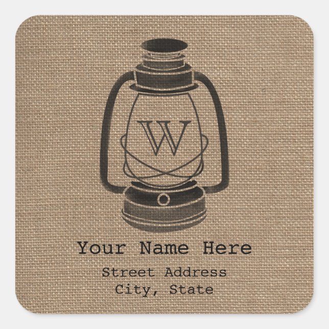 Adesivo Quadrado Vinheta de endereço monograma inspirado em burlap (Frente)