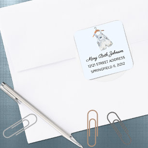 Adesivo Quadrado Vinheta de Endereços 1.5-in com Aquarela de Chá de