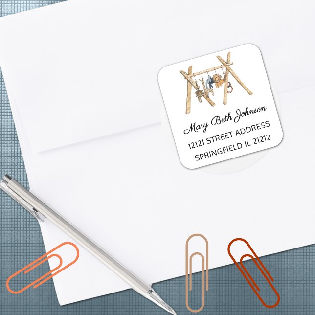 Adesivo Quadrado Vinheta de Endereços 1.5-in com Aquarela do Chá de (Criador carregado)