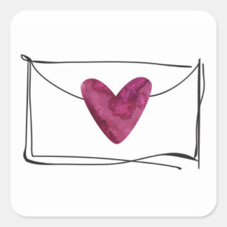 Adesivo Quadrado Vinheta de Envelope de Aquarela