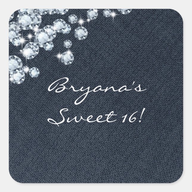 Adesivo Quadrado Vinheta de Evento de Festa de aniversário Denim &  (Frente)