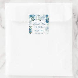 Adesivo Quadrado Vinheta de Favor de Casamento de Blooms à meia-noi