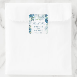 Adesivo Quadrado Vinheta de Favor de Casamento de Blooms à meia-noi