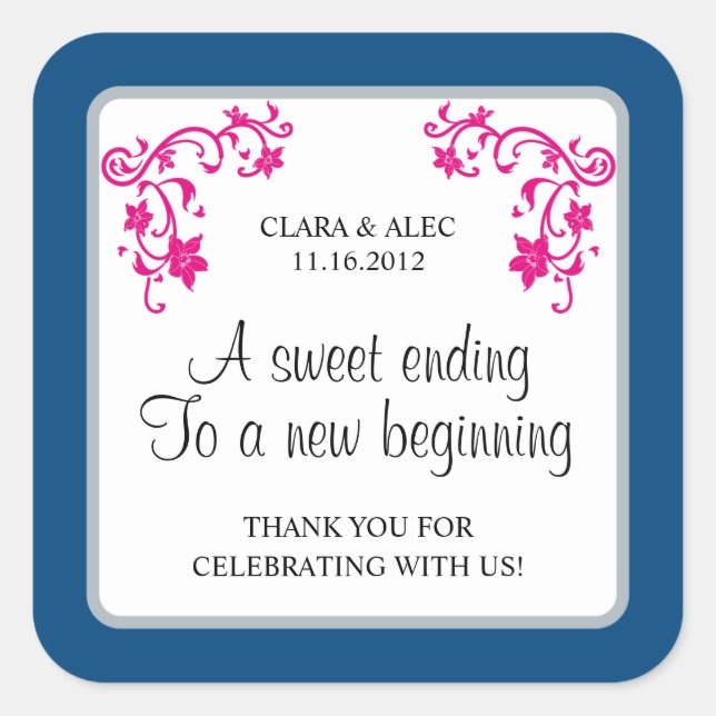 Adesivo Quadrado Vinheta de Favor de Casamento Floral (Frente)